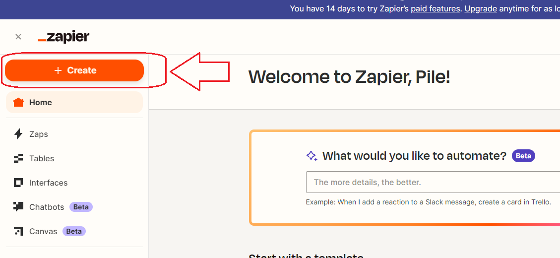 Zapier app create new